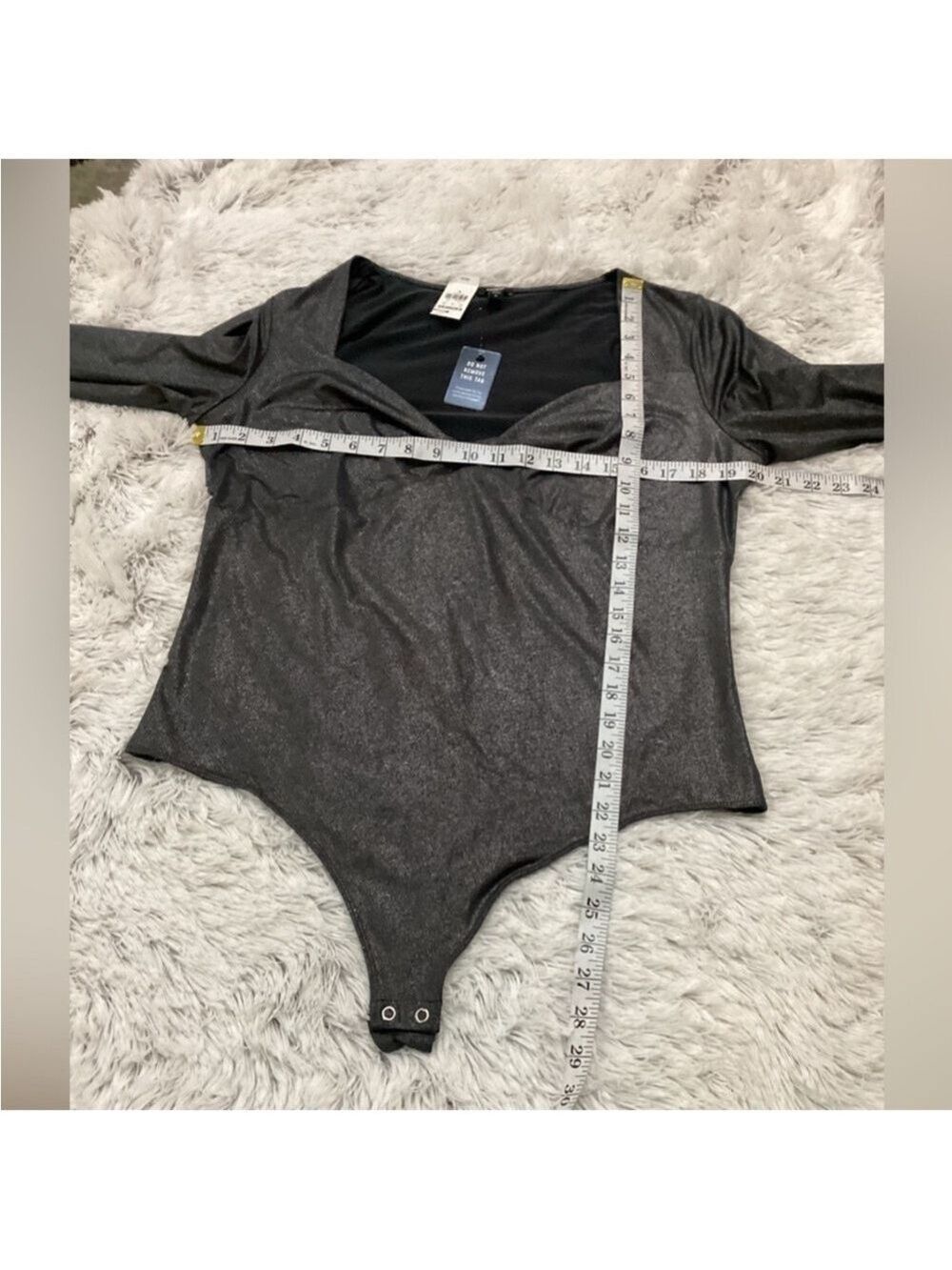 Express gray with black metallic body suit with twist front Woman’s size XL - Picture 11 of 12
